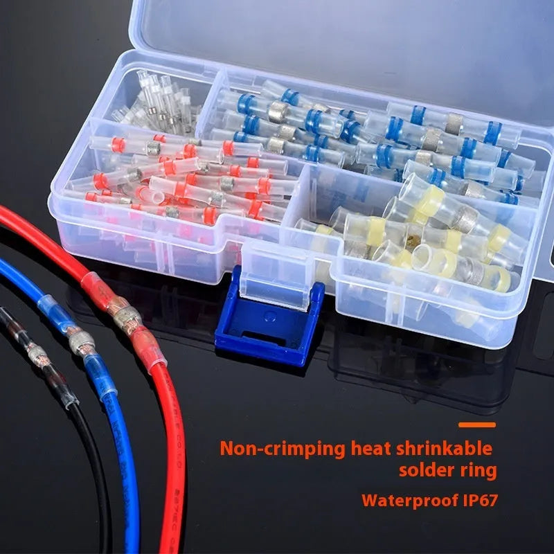 Blue waterproof heat shrink solder ring terminal for 32A quick wiring connections.