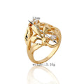 Gold and white zircon irregular leaf ring with copper band, geometric women's design in sizes 5.25 to 9