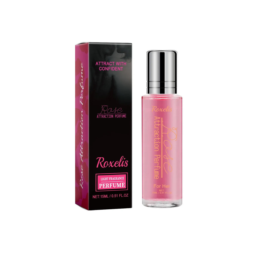 Small 15ml bottle of rose light perfume with moisturising body care kit packaging