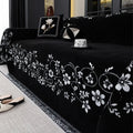 Chenille sofa cover with magnolia embroidery, plants and flowers pattern, Garland black coffee or green, size options to 180x480cm