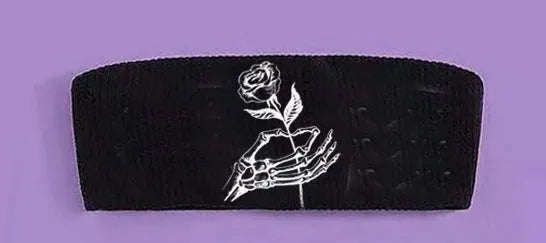 Retro black bikini set with high-waist briefs and backless tube top in Black Rose, sizes S to XL.