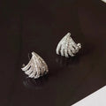 Geometric platinum-coloured zircon earrings with line design and European-American styling