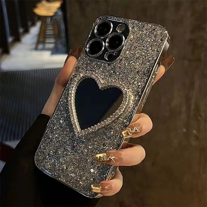 Acrylic phone case with electroplated glitter and mirror shell in sequined mirror finish for iPhone