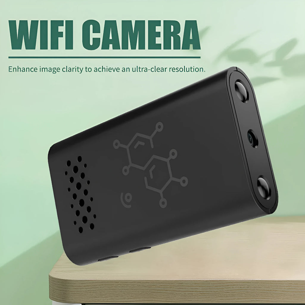Black indoor smart security camera with WiFi for baby monitoring and home security