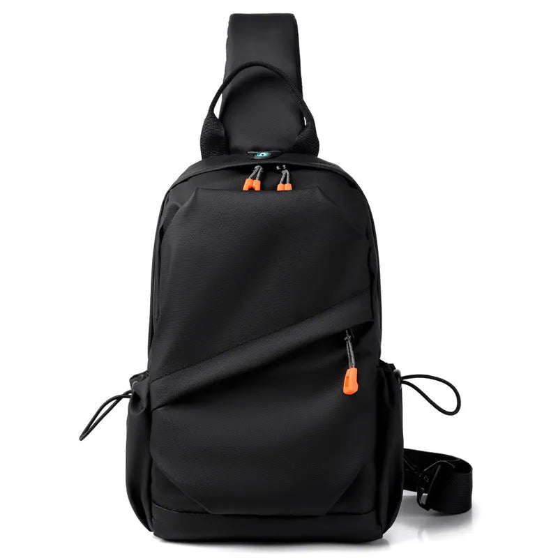 Black mens waterproof polyester crossbody bag with adjustable shoulder strap