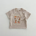 Children's short sleeve cotton t-shirt with cartoon strawberry food pattern in white and brown, size 100cm