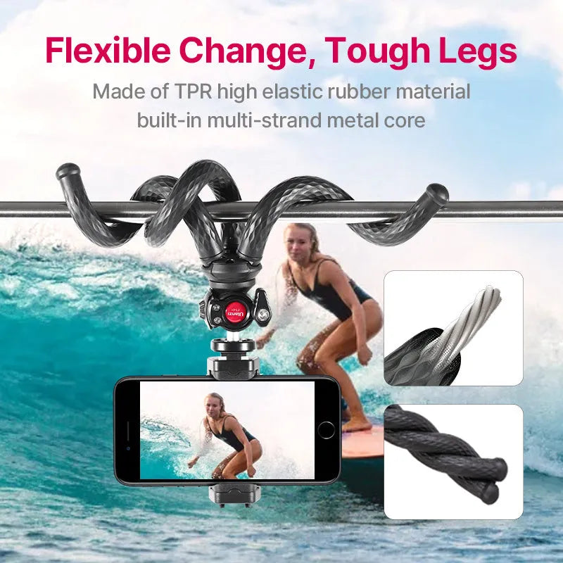 Black octopus mobile phone clip gimbal tripod set FT-01 with flexible legs and phone attachment
