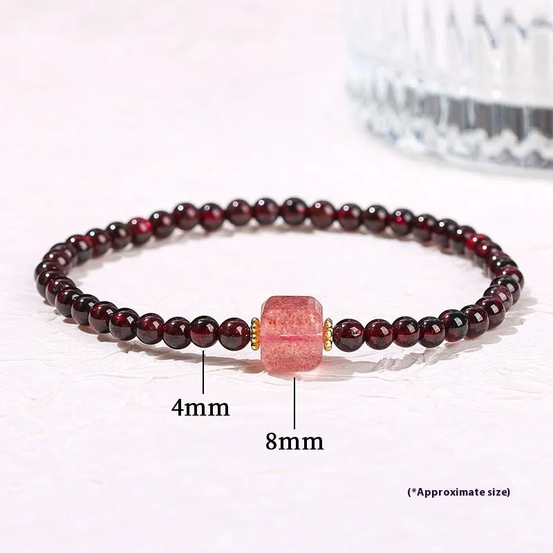 Natural garnet strawberry quartz square bracelet with carved Pixiu design for women