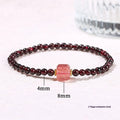Natural garnet strawberry quartz square bracelet with carved Pixiu design for women