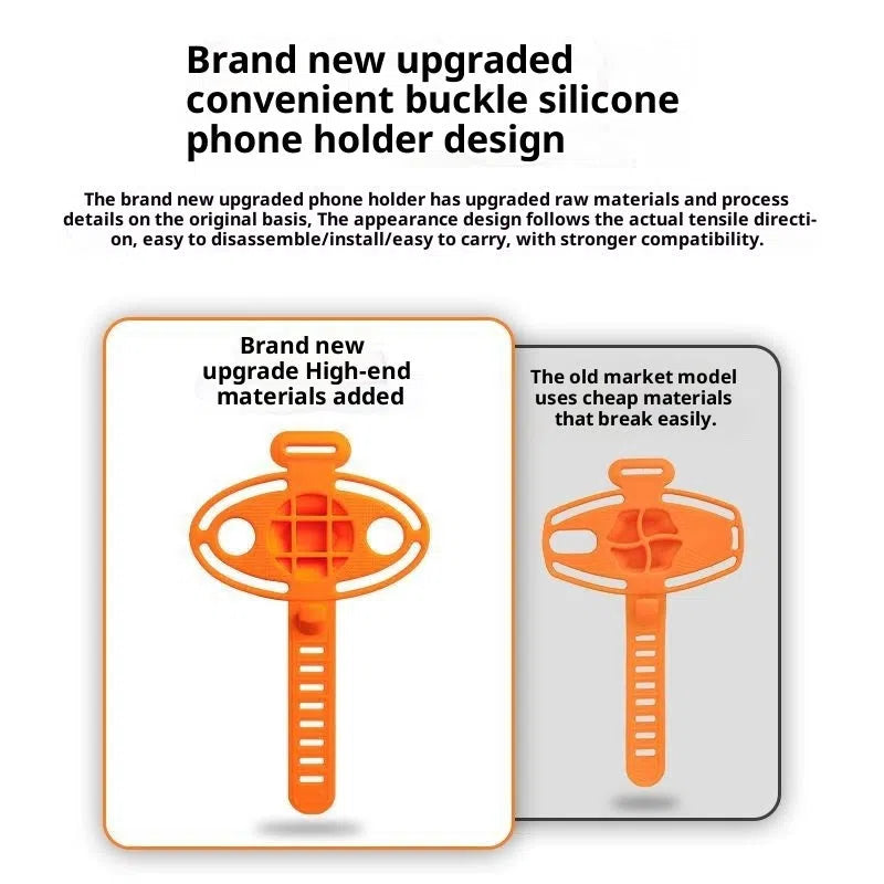 Universal adjustable road bike phone mount in black plastic attached to handlebars