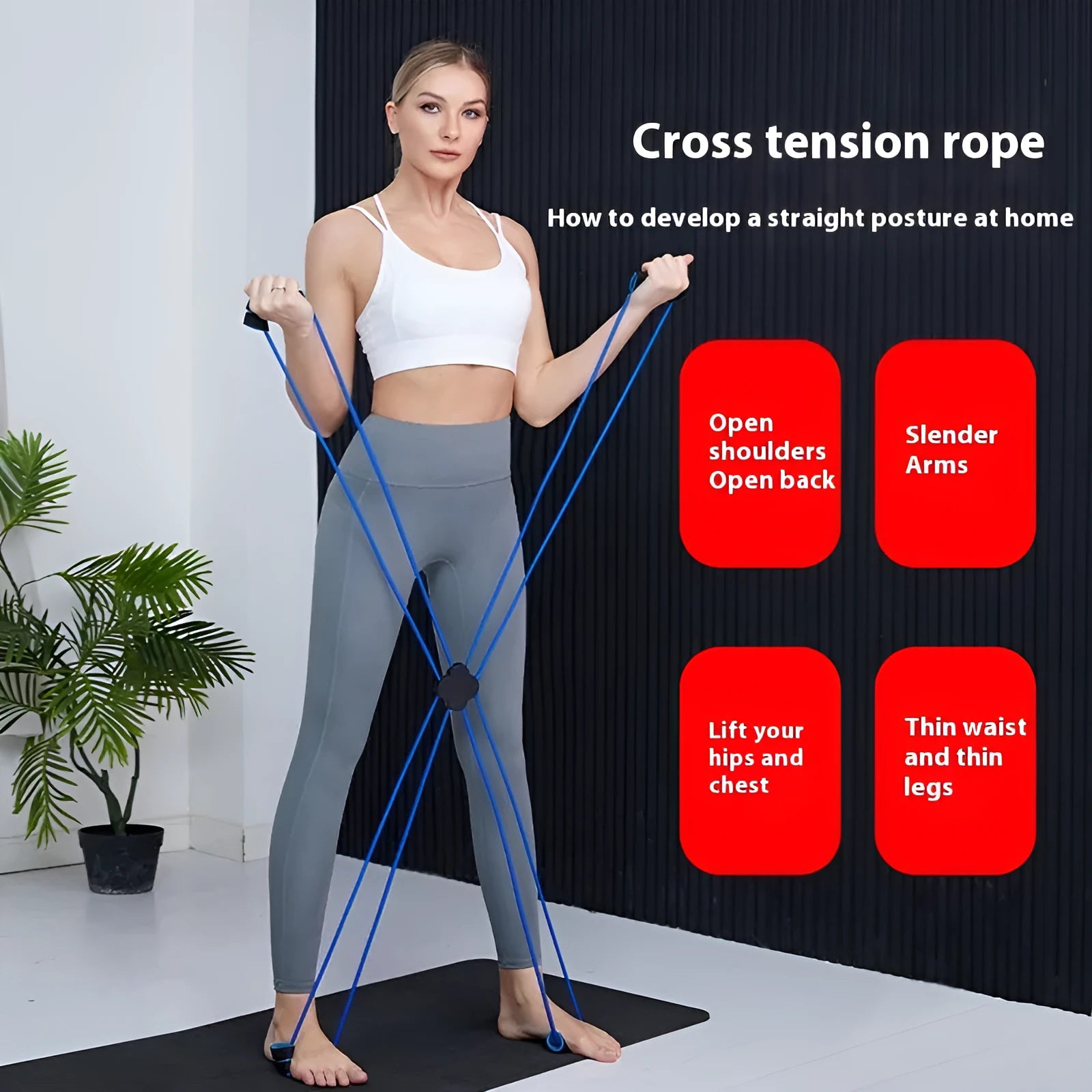 Blue and red eight character TPR resistance puller with cross tension device for shoulder fitness.