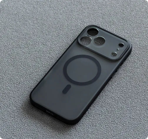 Magnetic anti-fall phone case for iPhone 17 Pro max in translucent black finish
