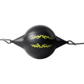 Professional boxing hanging speed ball in black and red stitching, made from PU leather.