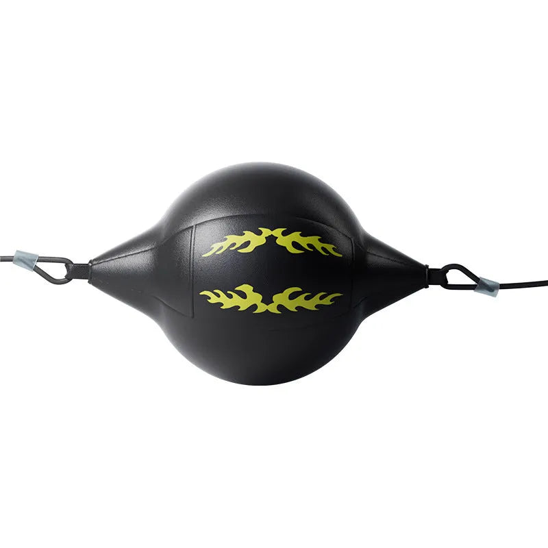 Professional boxing hanging speed ball in black and red stitching, made from PU leather.
