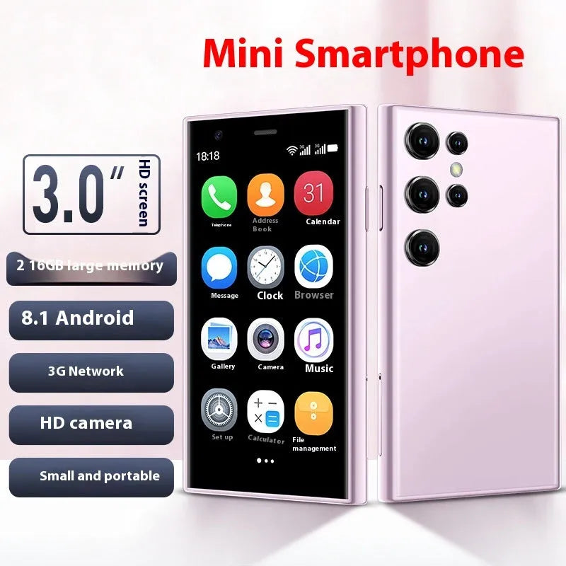 S23PRO XS15 mini smartphone in black, green, or pink purple colours showing front display