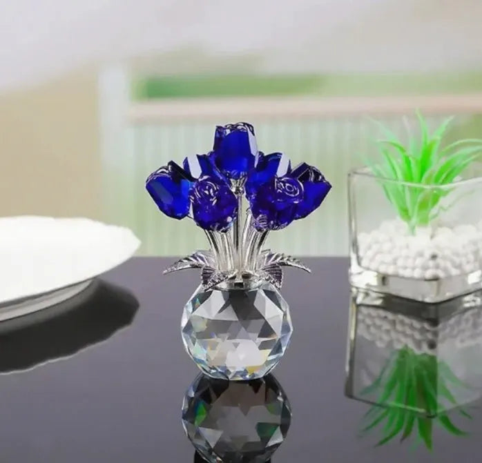 K9 crystal glass rose ornament with wire drawing details in seven colour options for home decoration