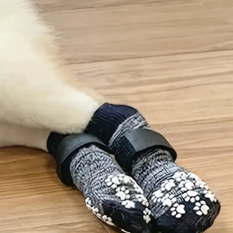 Medium dog ankle socks in gradient grey and yellow cotton, striped, waterproof, sizes S M L