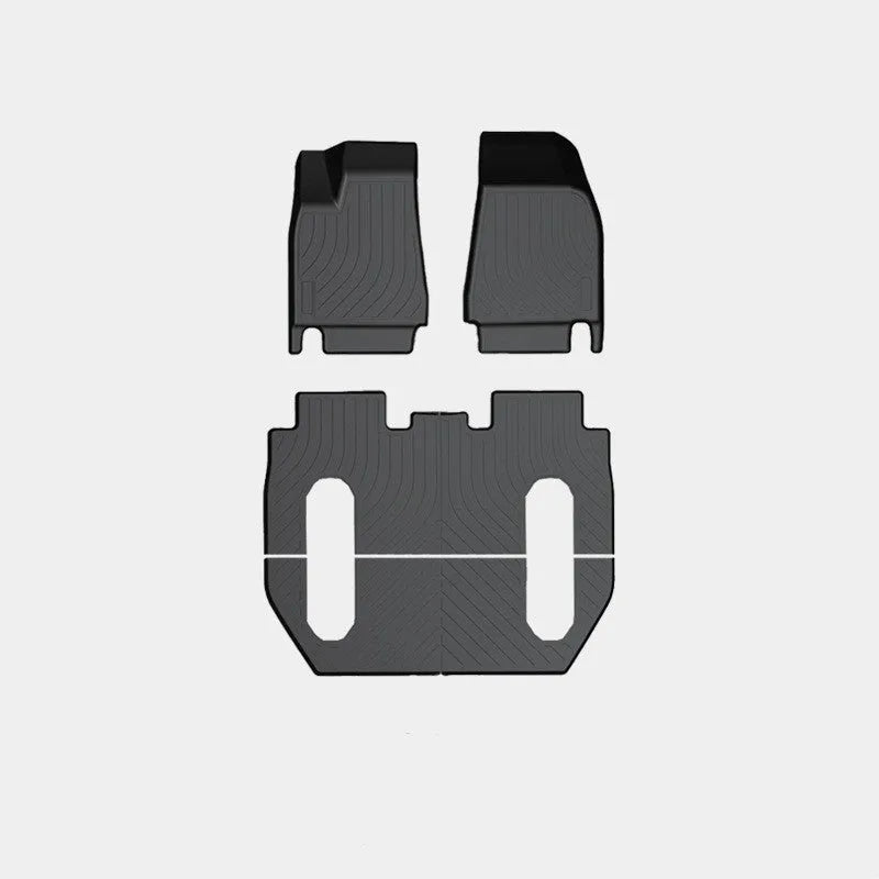 Tesla Model X TPE rubber waterproof car mat set for footwell and tailbox protection.