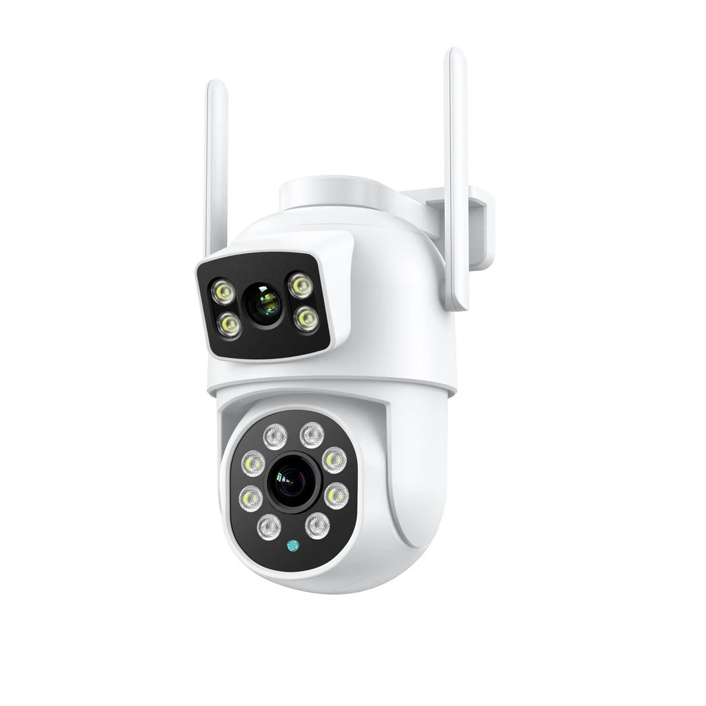 White outdoor wireless night vision security camera with dual screen linkage and bracket for hoist installation
