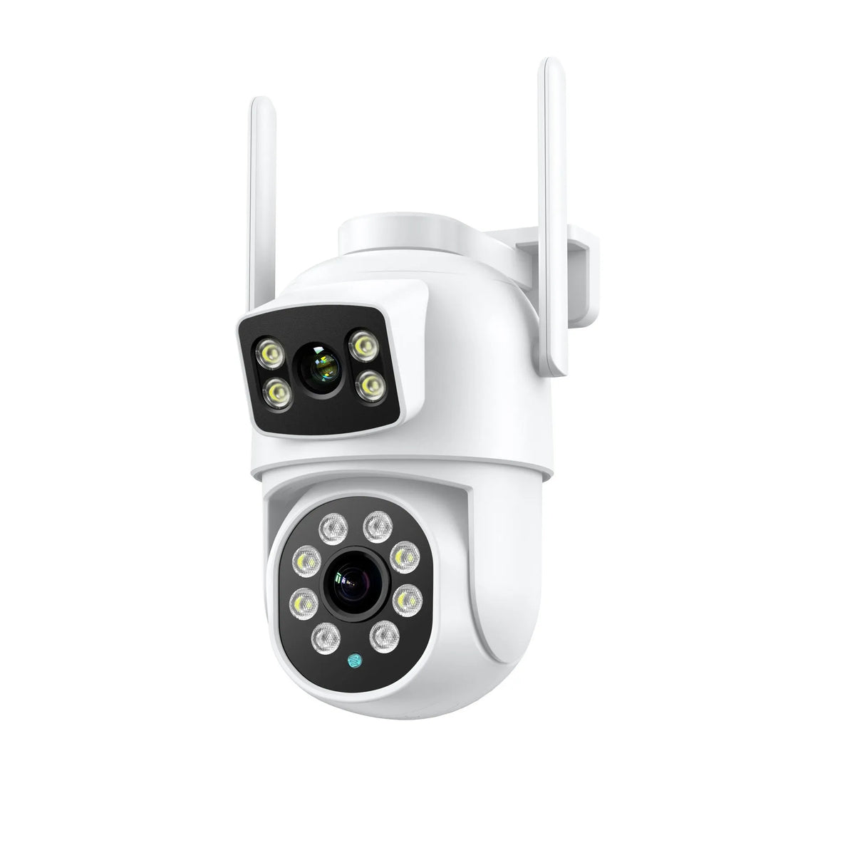 White outdoor wireless night vision security camera with dual screen linkage and bracket for hoist installation