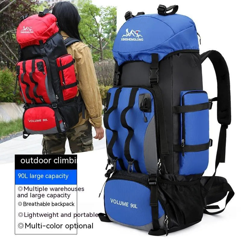Men's outdoor hiking backpack in solid colour water-repellent nylon with adjustable straps