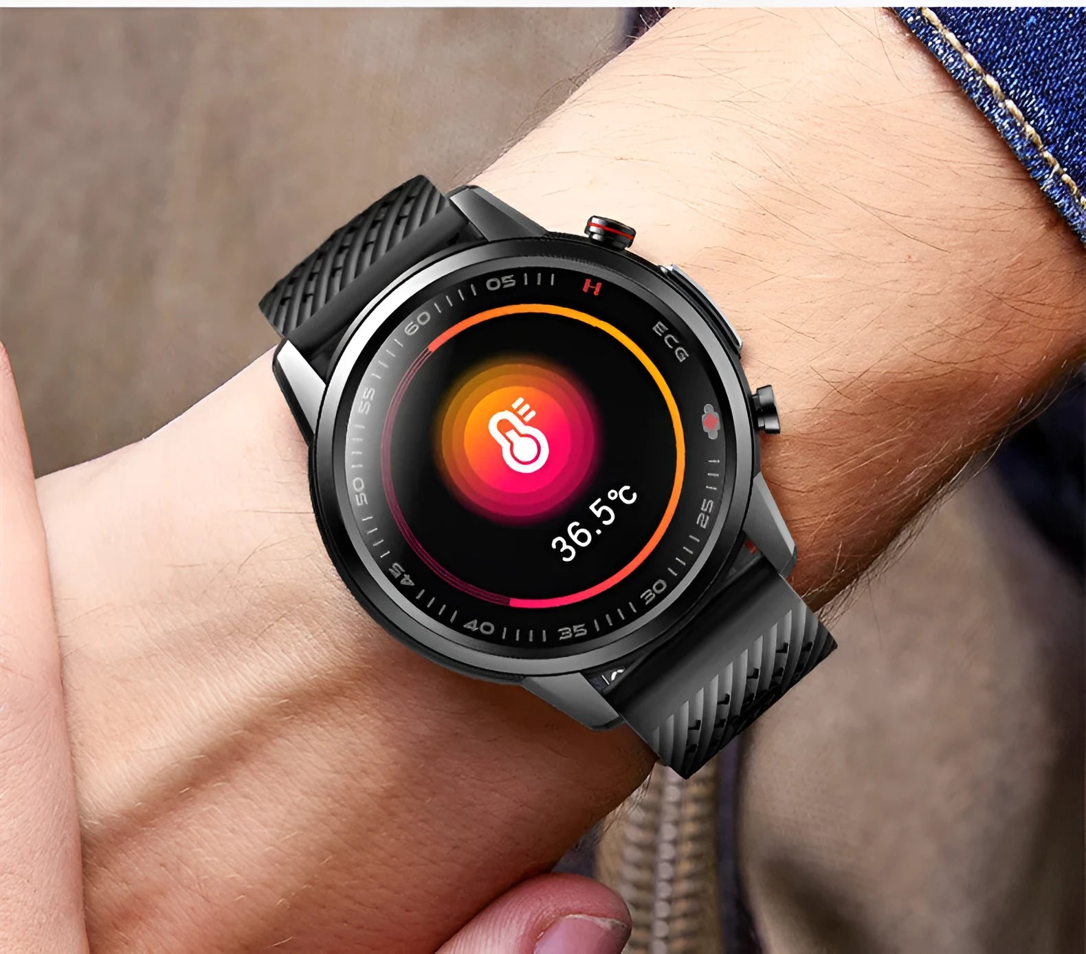 F800 ECG blood pressure sports smart watch with black TPU wristband and 1.3-inch touchscreen