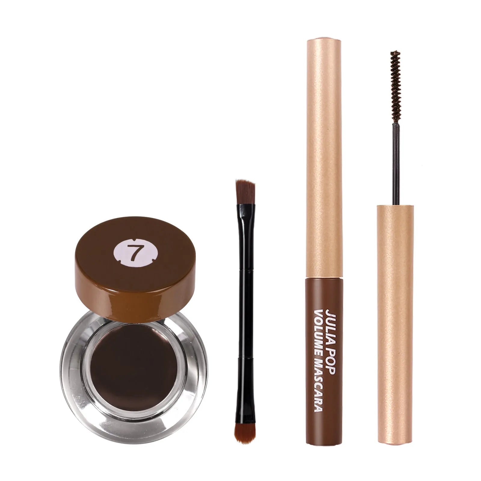 Waterproof smudge-free mascara and eyeliner set with applicator brush in Black and Brown