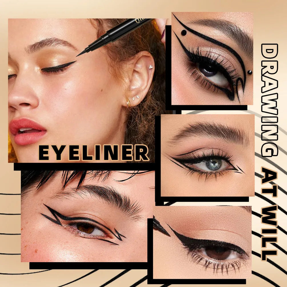 Black liquid eyeliner pen with fine tip applicator for precise eye makeup application