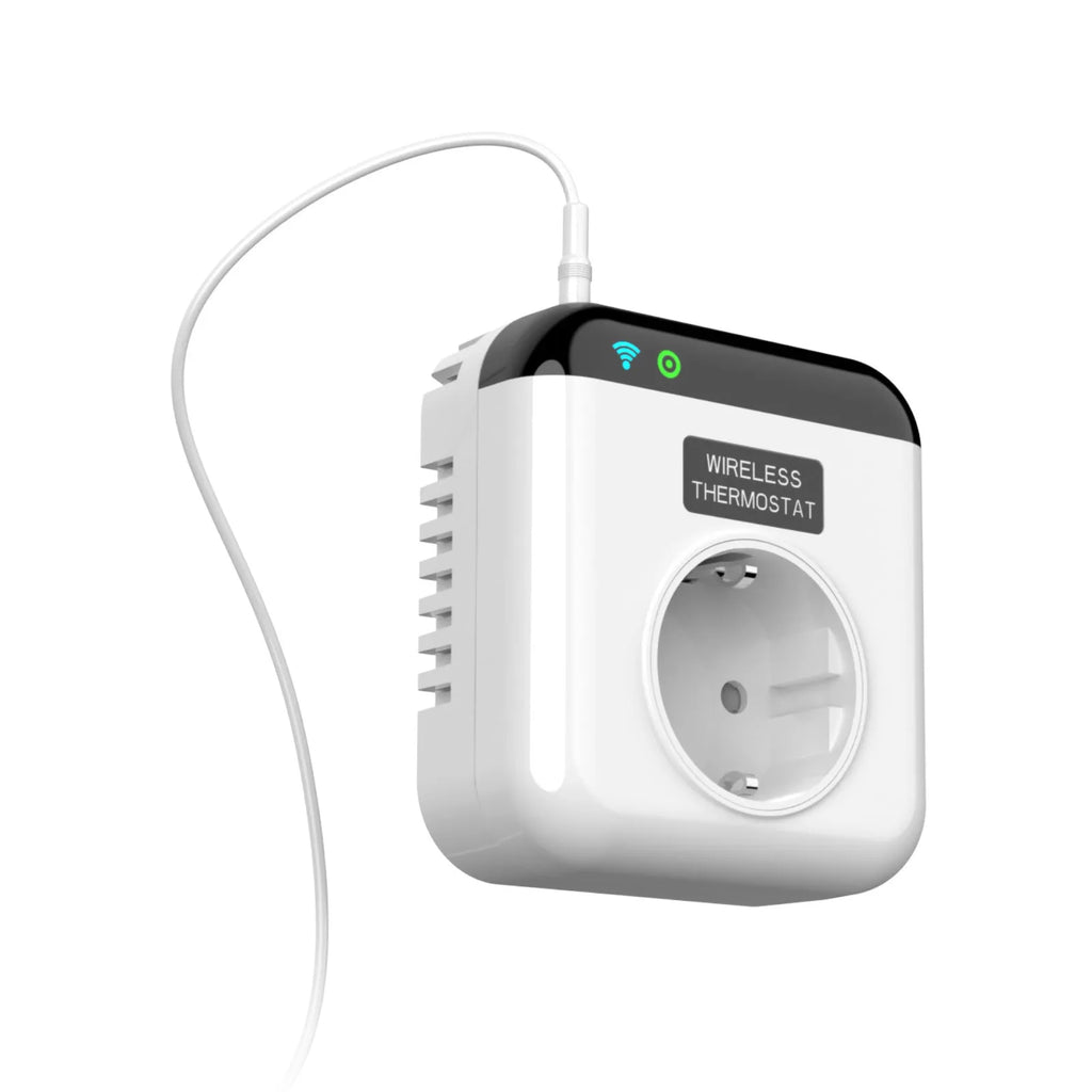 White smart thermostatic socket with remote and voice control for UK EU plug adaptors