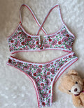 Women's V-neck one-piece swimsuit with floral print in quick-dry polyester fabric