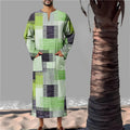 Men's classic Arabic long robe in bamboo linen with colour matching pattern, loose fit, front view