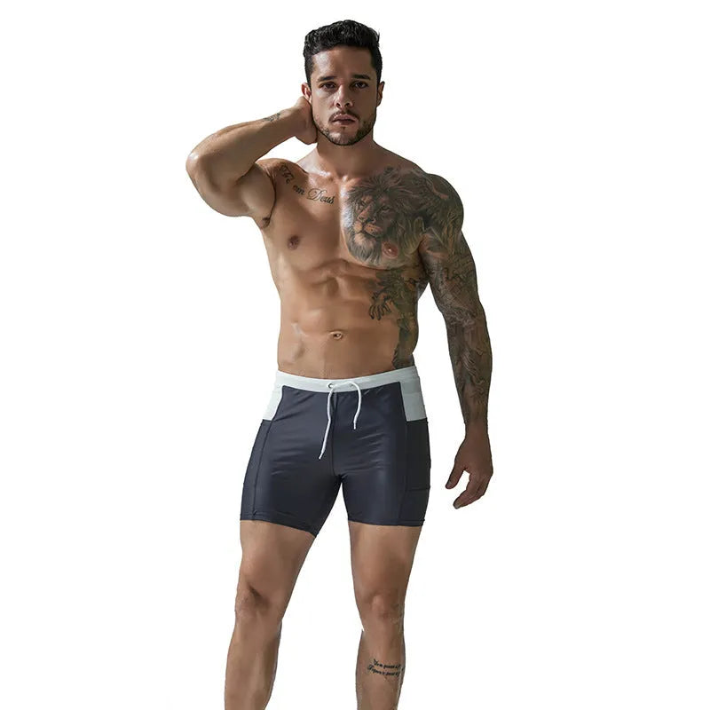 Nylon swimming trunks with side pockets in navy blue, lake blue or dark gray, Asian sizes M to XXL