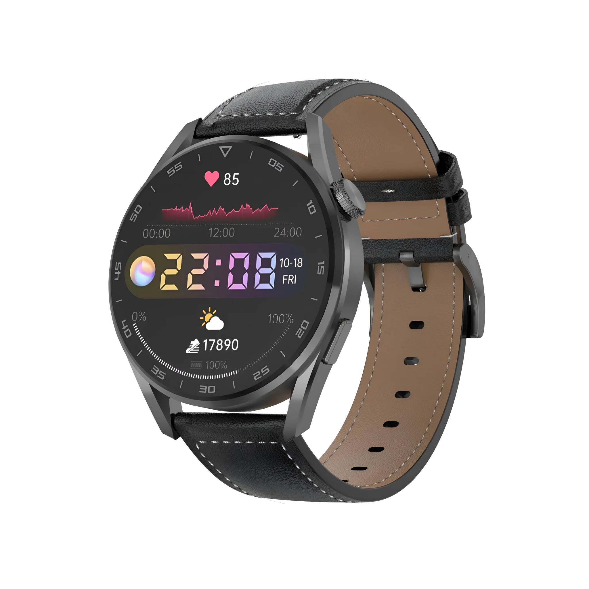 Smart watch with 1.3 inch screen showing Bluetooth call interface and scan code function