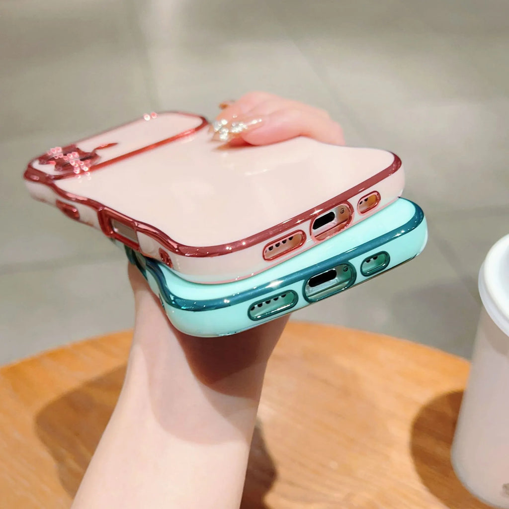 Electroplated wave pattern TPU phone case with large window back cover for iPhone