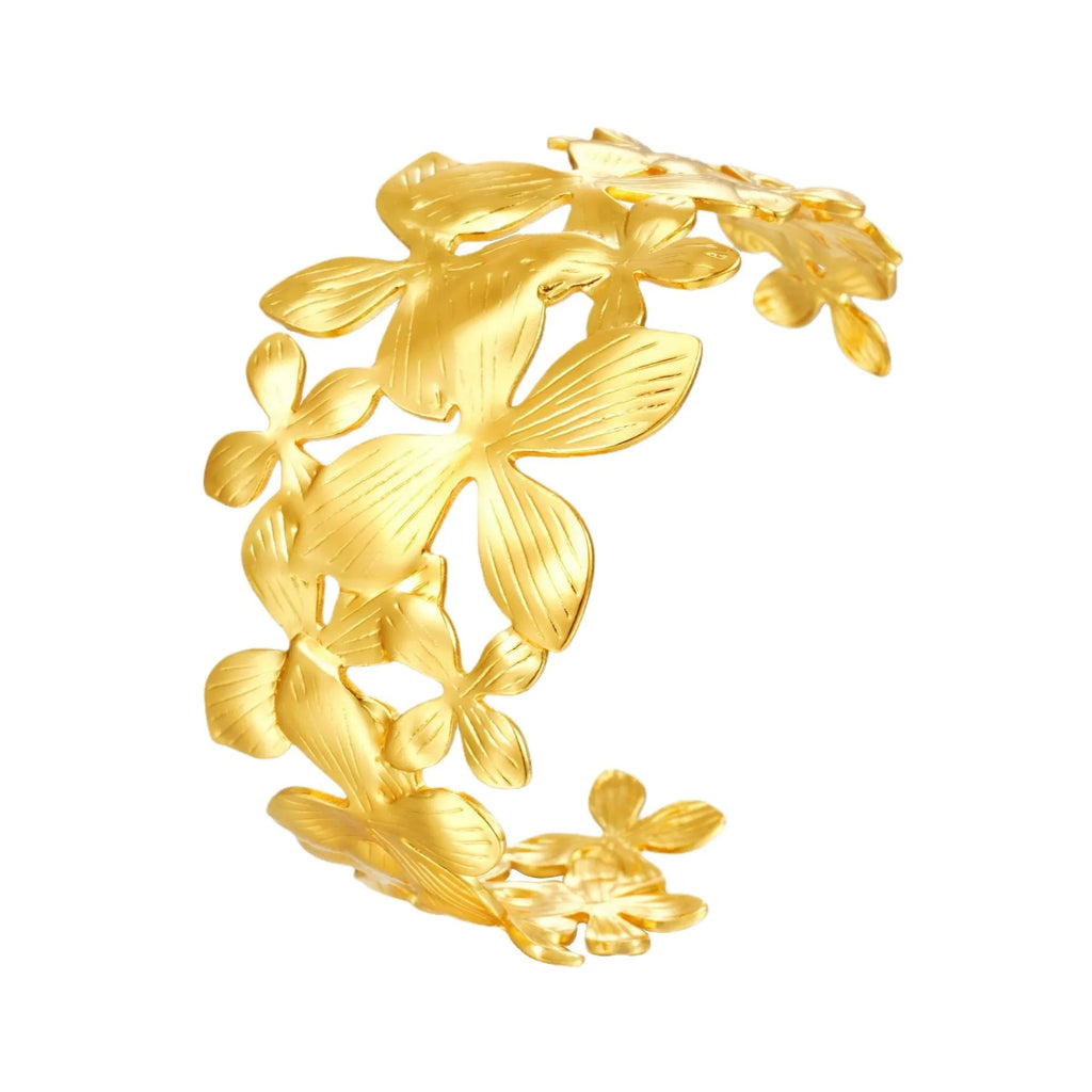 Gold open-ended stainless steel bracelet for women, geometric 13g cuff by Twilight Mountain