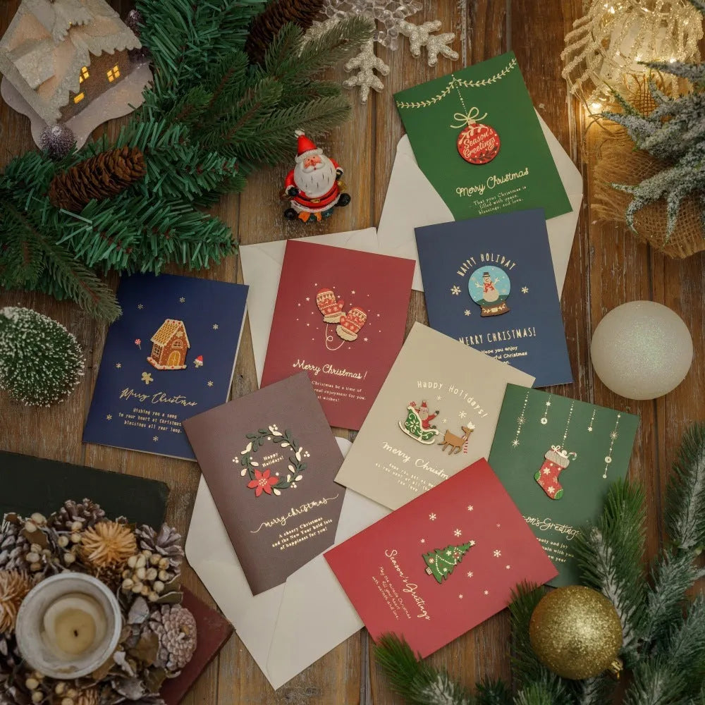 Christmas retro greeting card with simple modern printed design on special paper