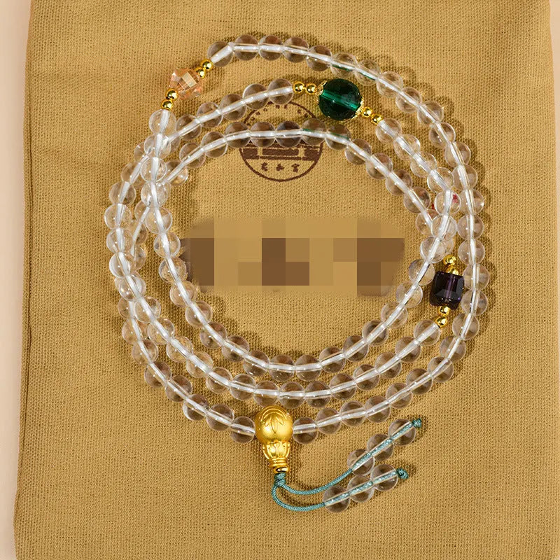 White crystal ethnic geometric rosary bracelet with 108 beads.