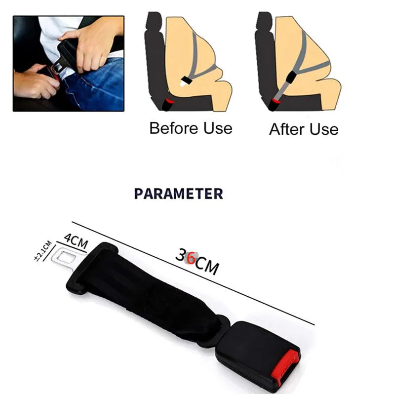 Black ribbon car seat belt extender with 36cm extension strap for vehicle safety belts