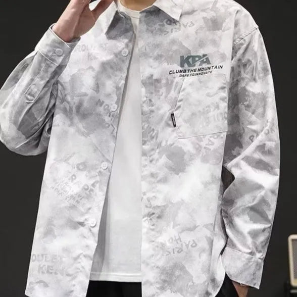 Men's retro camouflage linen shirt long sleeve casual Japanese style