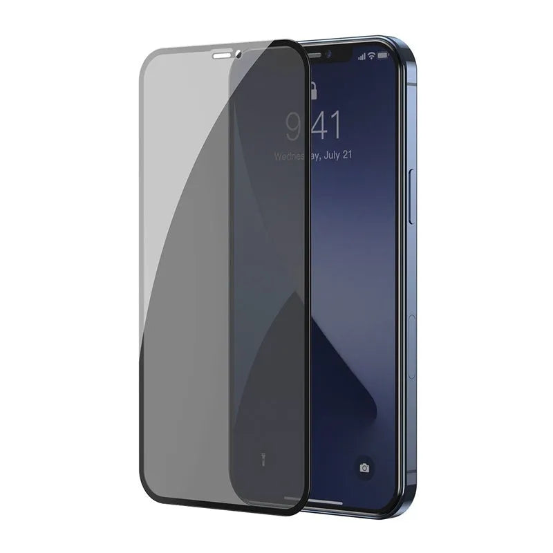 0.3mm curved privacy tempered glass screen protector for iPhone 12, 12 Pro and 12 Mini, black, two pieces