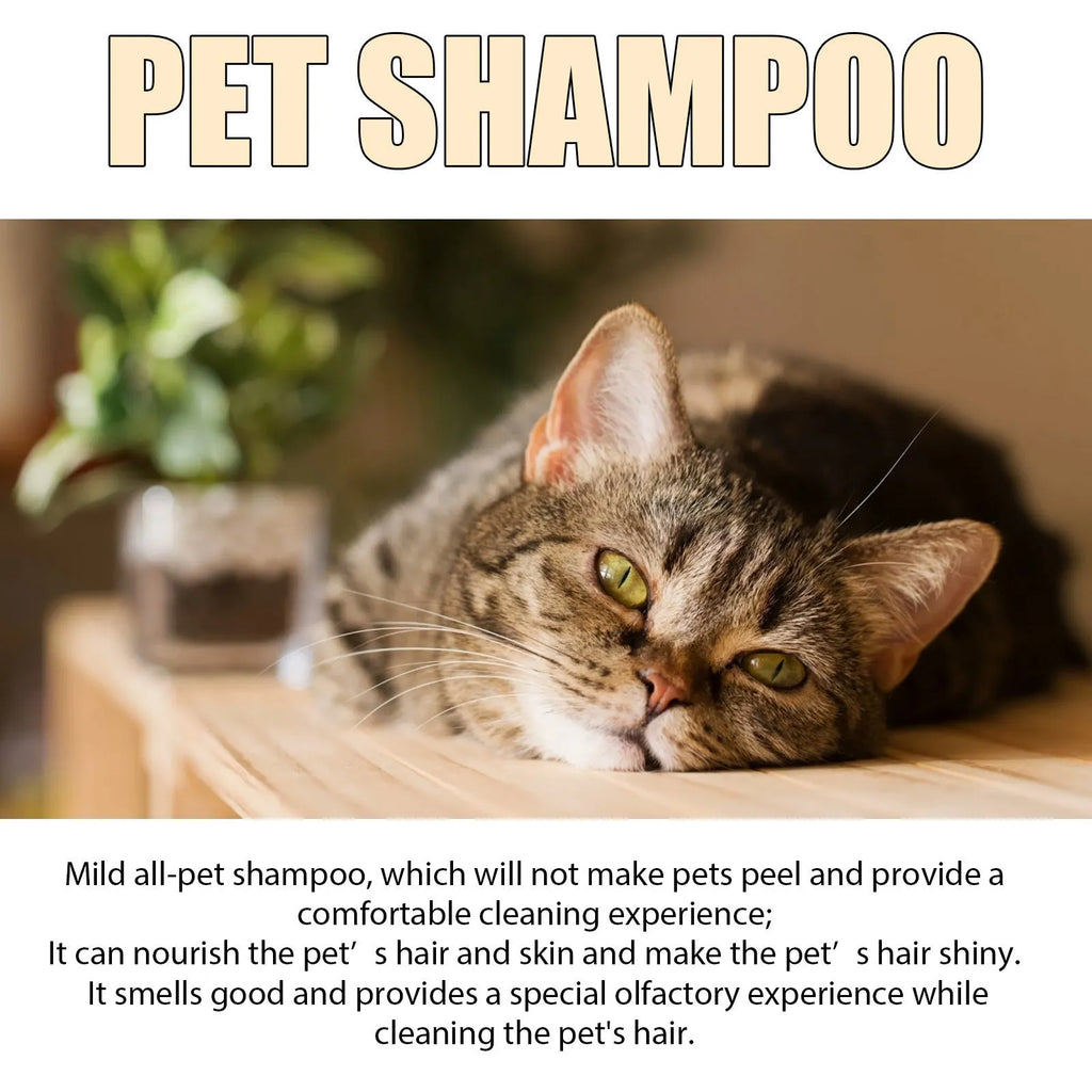 Mild dog shampoo bottle in 100ml and 300ml sizes for pet grooming and tangle reduction