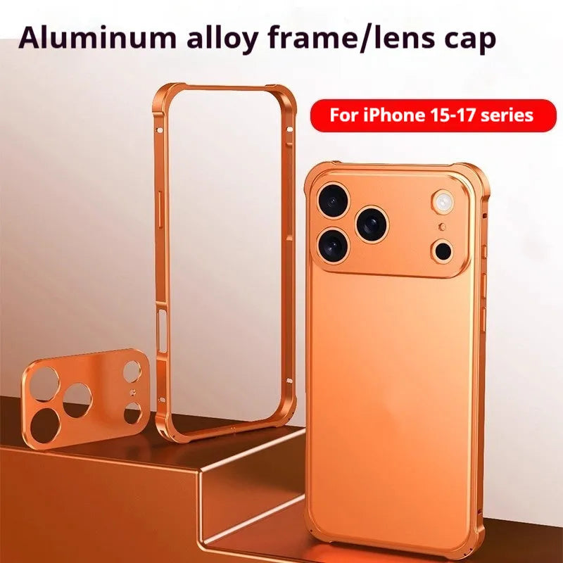 Metal alloy iPhone 17 case with seahorse buckle and reinforced corners in five colour options
