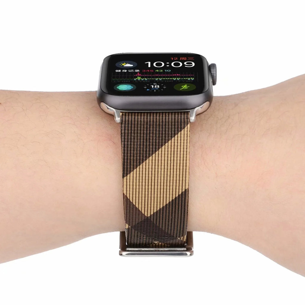 Grey plaid PU watch strap with long and short strip lengths for 38mm to 45mm watch cases