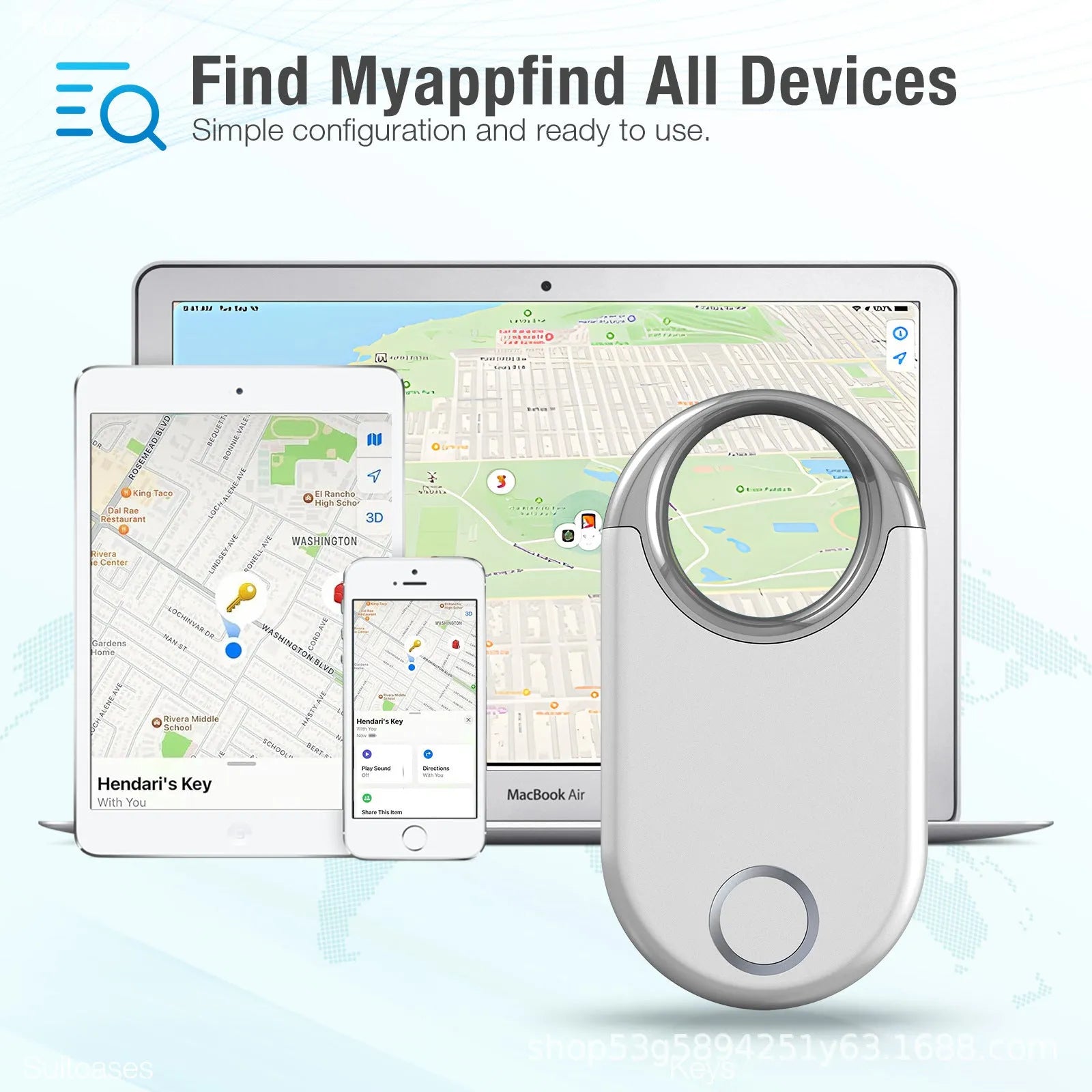 Small black and white GPS anti-lost tracking device for pets and children, showing USB port.