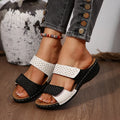 Women's plus-size open-toe wedge sandals with hollowed-out synthetic PU upper, black colour