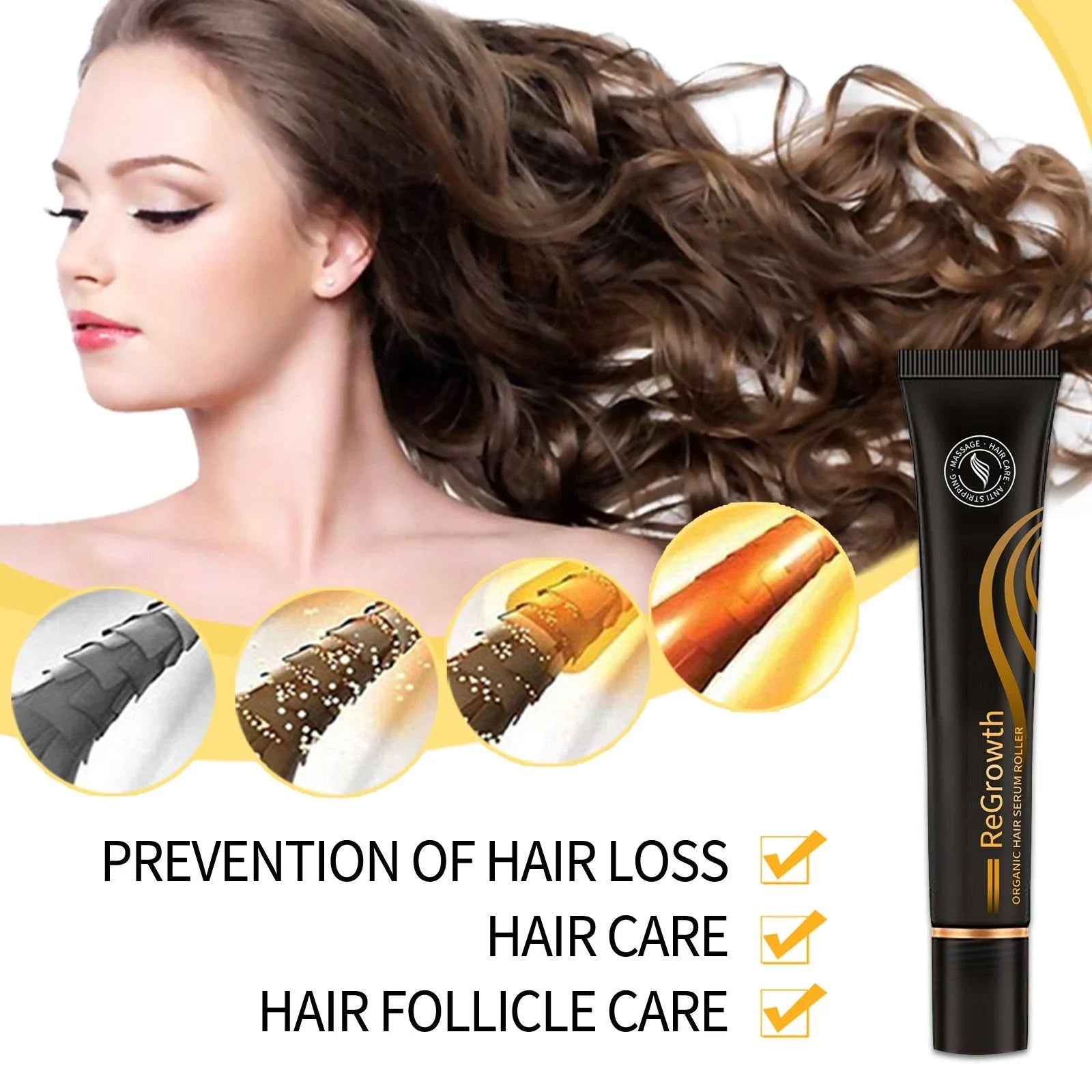 Organic Hair Regrowth Serum with Massage Roller for Nourishing Scalp and Promoting Healthy Hair Growth