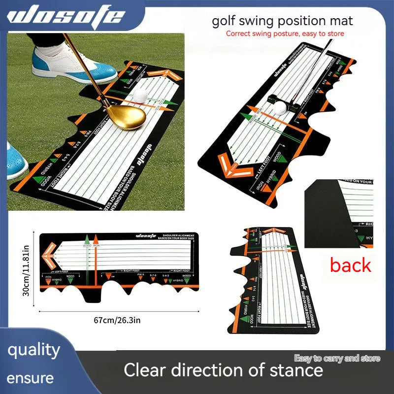 Black neoprene golf swing posture correction training pad on a green surface.