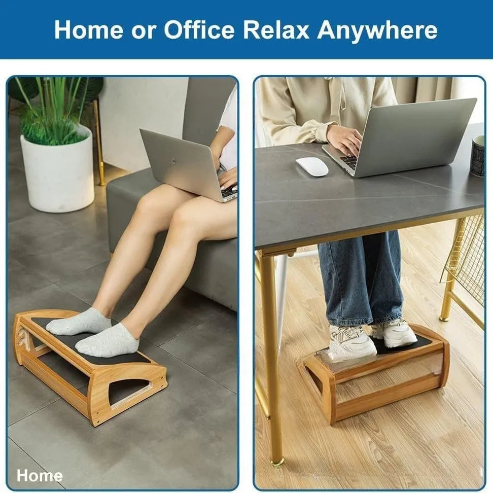 Wood colour bamboo adjustable office desk footstool for adults.