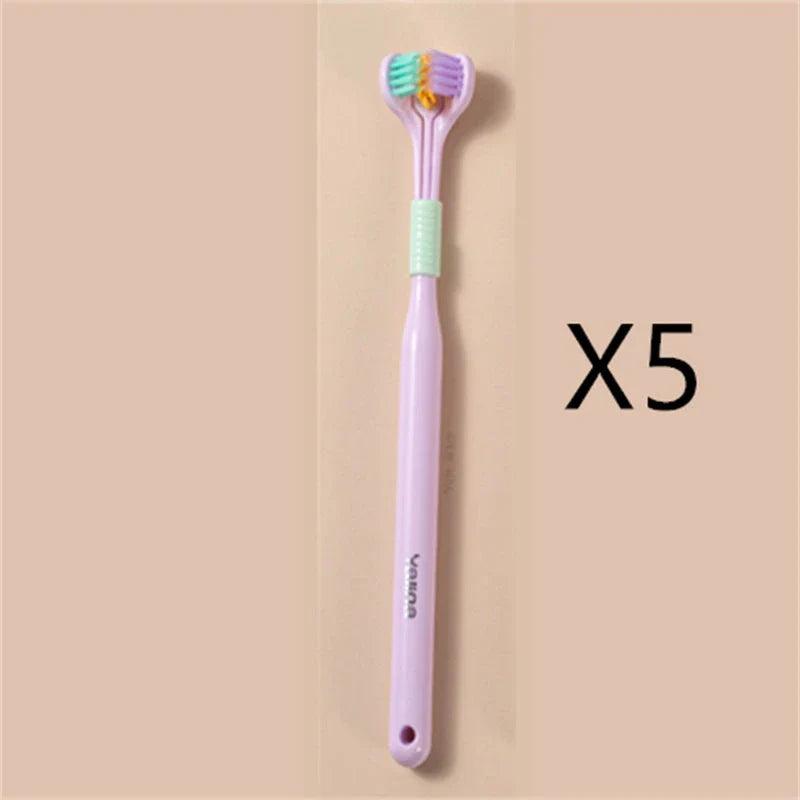 3-in-1 Soft Bristle Toothbrush with Tri-Sided Brush Head and Temperature-Responsive Bristles