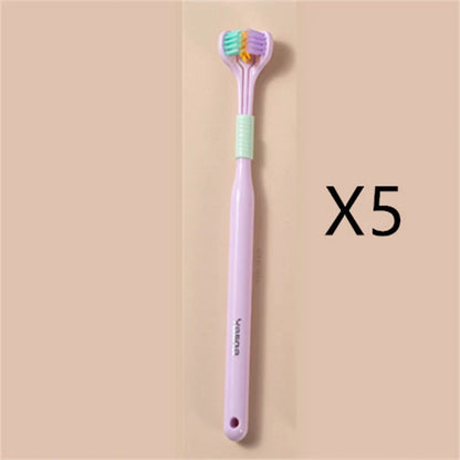 3-in-1 Soft Bristle Toothbrush with Tri-Sided Brush Head and Temperature-Responsive Bristles